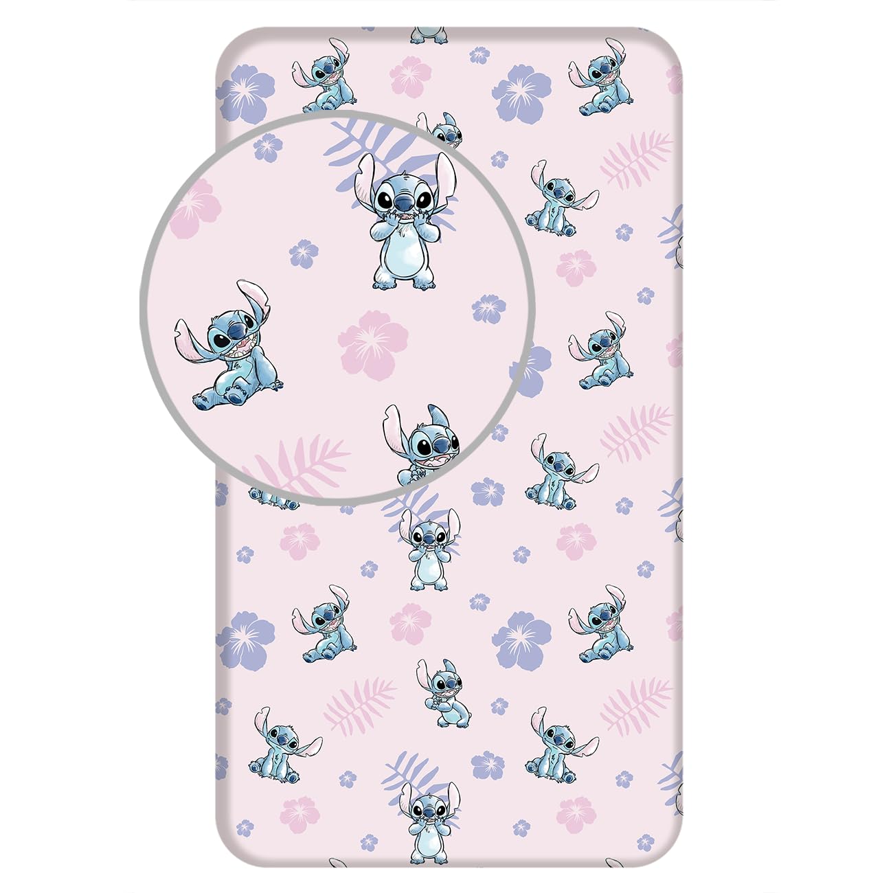 Disney Lilo und Stitch Spannbettlaken Betttuch Spannbetttuch Stitch mit Blumen 90 x 200 + 25 cm 100% Baumwolle