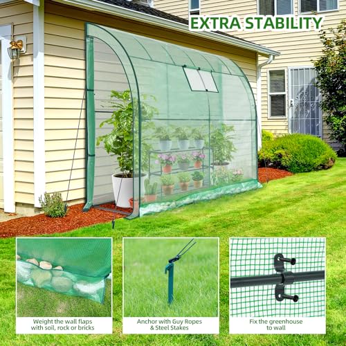 Lean-to Greenhouse with 3-Tier Shelves: Ohuhu Portable Walk-in Wall Mounted Green House with Mesh Windows, 79"x39"x83" Large Greenhouses with 2 Roll-Up Zipper Doors Reinforced Structure for Outdoors - Image 6