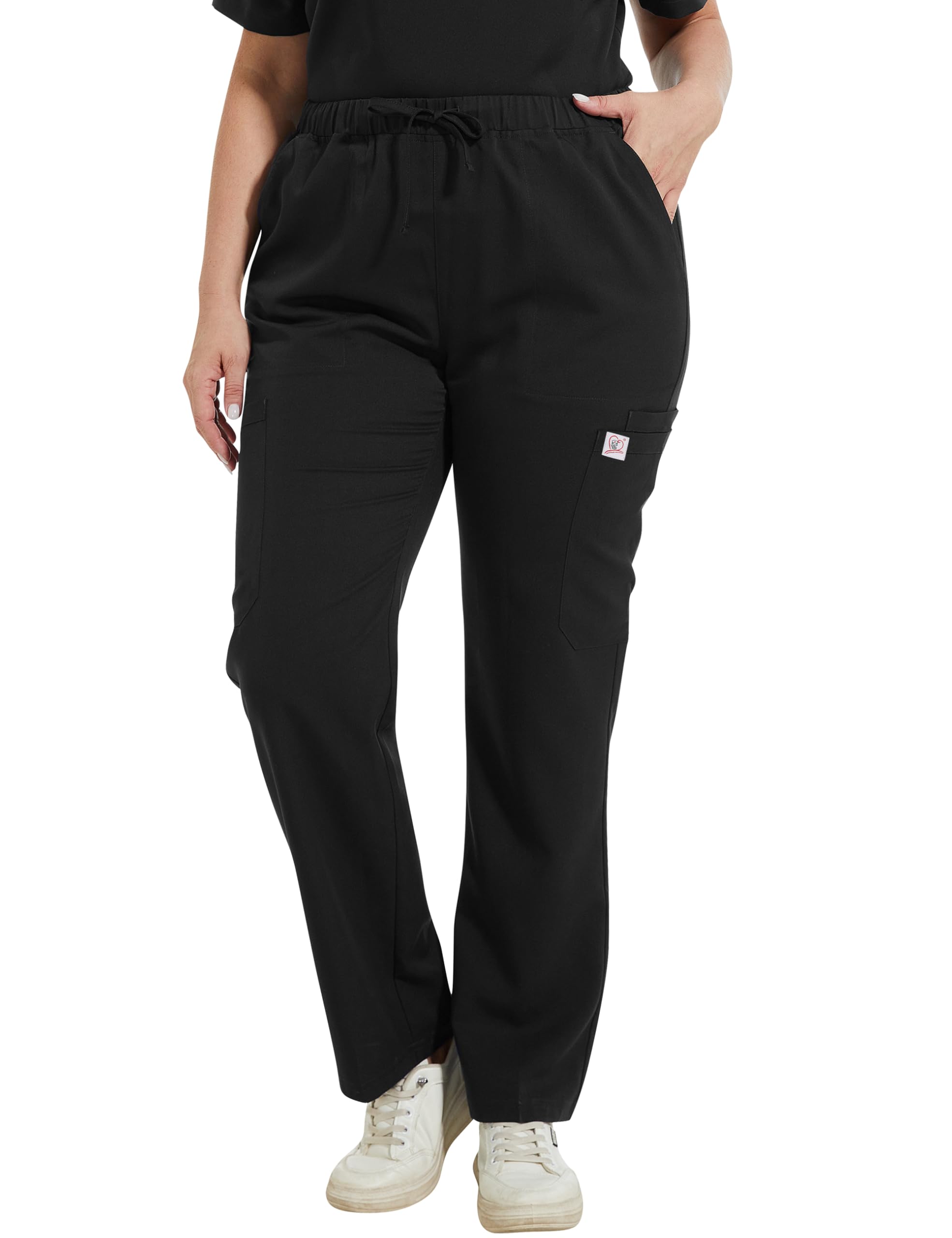 Pantaloni Sanitari Donna Pantaloni Medici con Elastico in Vita 6 Tasche, Pantaloni da Lavoro Donna Pantaloni Infermiere Dentista OSS Sala Operatoria