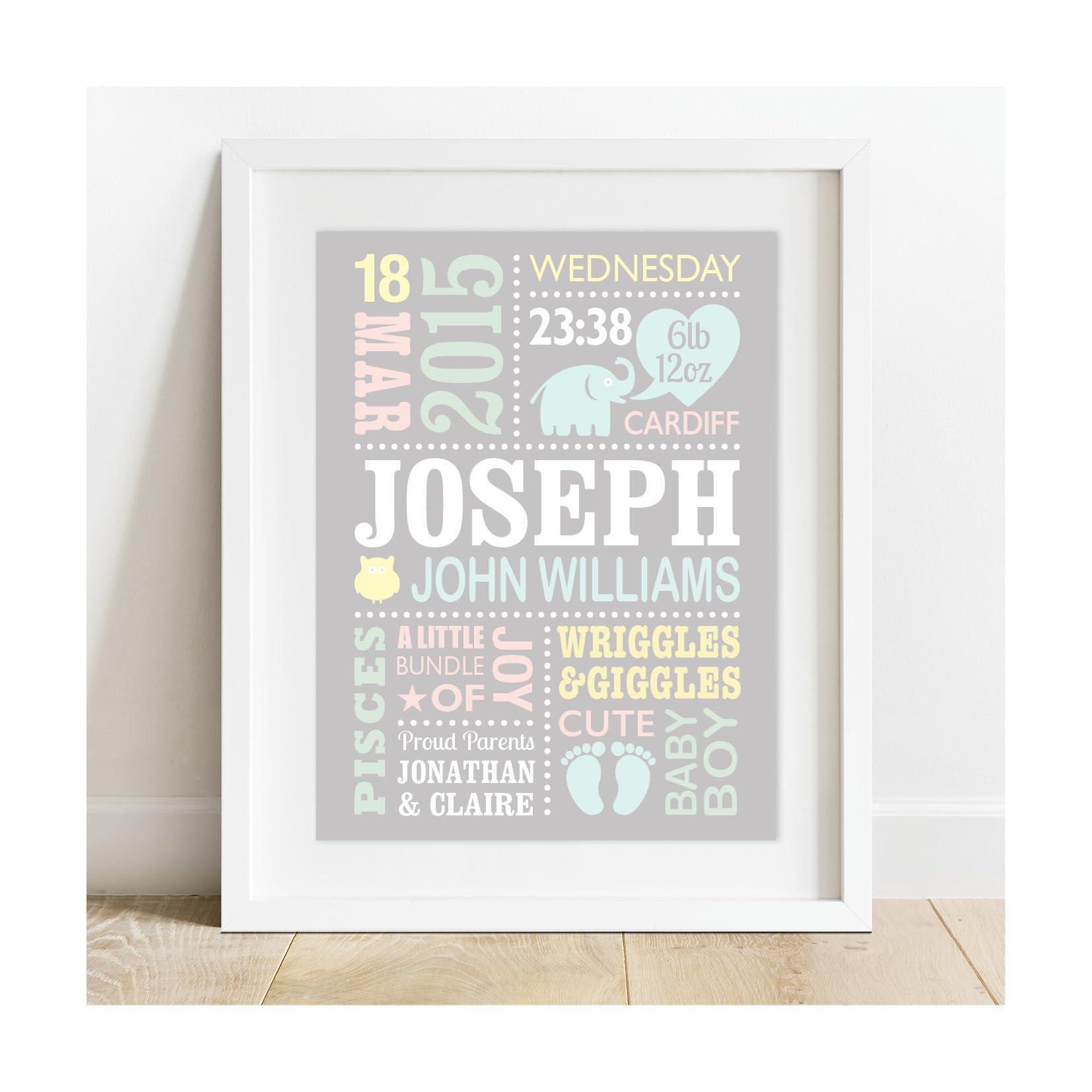 Personalised Baby Print | The Day You Were Born | New Baby Gift | Birth Details Poster | Christening | Newborn Boy Girl 1st Birthday Present | Elephant Nursery Art - By Strawberry Splendour Prints