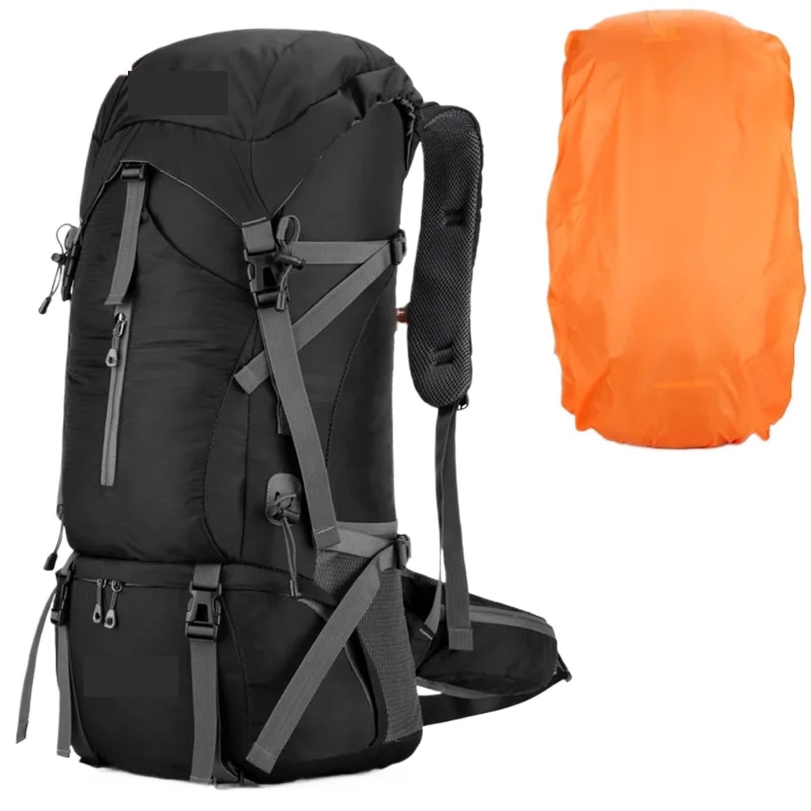 Borsa da Viaggio Zaino da Campeggio in Nylon da 70 Litri con Copertura Antipioggia Zaino da Trekking for Esterni Zaino da Alpinismo Borse a Tracolla da Uomo Bagagli Zaino Sportivo Uomo(Black)