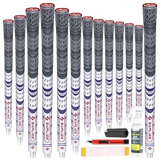 SAPLIZE Golf Grips 13 Piece with Complete Regripping Kit, Midsize, Cord Rubber, Hybrid Golf Club Grips, White