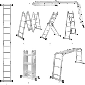 11.5Ft Multi Purpose Folding Scaffold Ladder | Aluminum Extension Step Ladder, With Work Platform& Safety Locking Hinges, 330Lbs Weight Rating