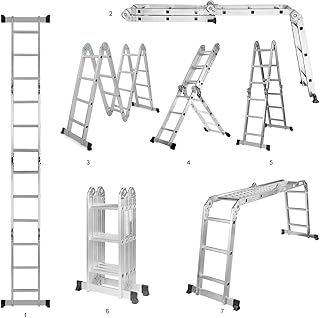11.5Ft Multi Purpose Folding Scaffold Ladder | Aluminum Extension Step Ladder, With Work Platform& Safety Locking Hinges, 330Lbs Weight Rating