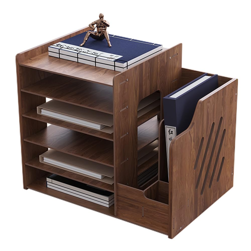 Hggzeg Organizador de escritorio de madera, organizador de escritorio de gran capacidad, organizador de archivos, organizador de documentos de papel A4, caja de almacenamiento de suministros de