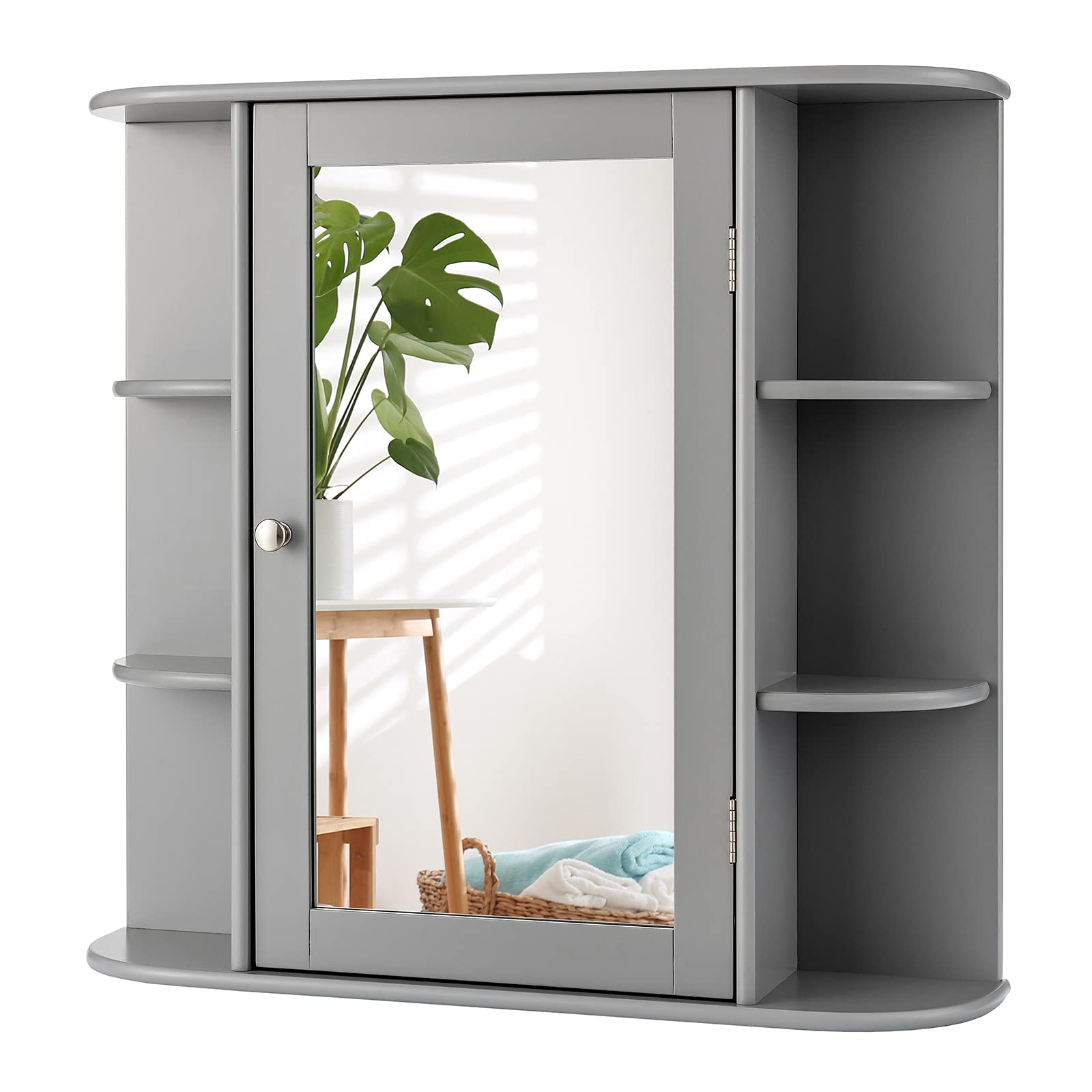 RELAX4LIFE Armadietto da Bagno con Specchio, Mobiletto a Parete Salvaspazio, Ripiano Regolabile,Specchiera Moderno, 66 x 16,5 x 63 cm (Grigio)
