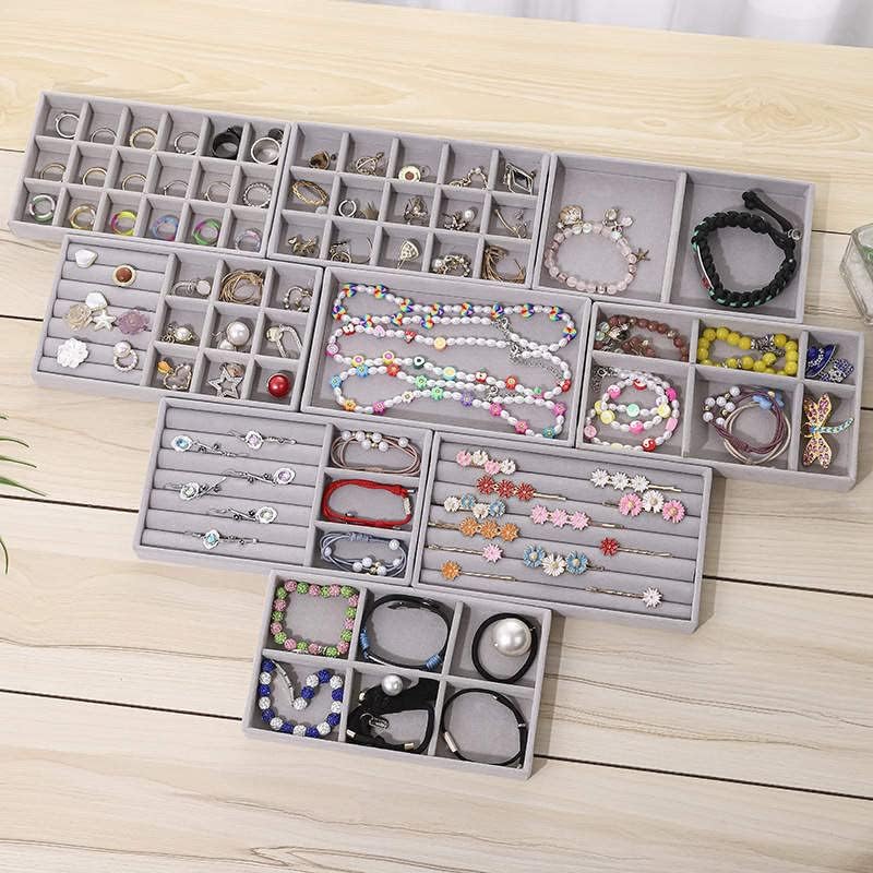 Miniatura 8 de Estuche organizador de lujo con 7 ranuras para joyas, 8.26 x 5.11 pulgadas  8.3x5.1 in, caja de almacenamiento apilable, cubierta con anillos de
