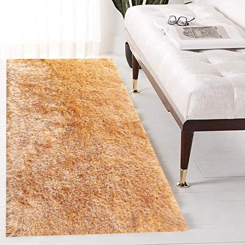 Image of FIASCO Shaggy Carpet Bedside Runner | 2 Inch Pile Height Back in Canvas for Bedroom, Kids Room, Guest Room | Area Rug Microfiber Soft Plush Fluffy Shaggy Carpet | 2x6 Feet Gold