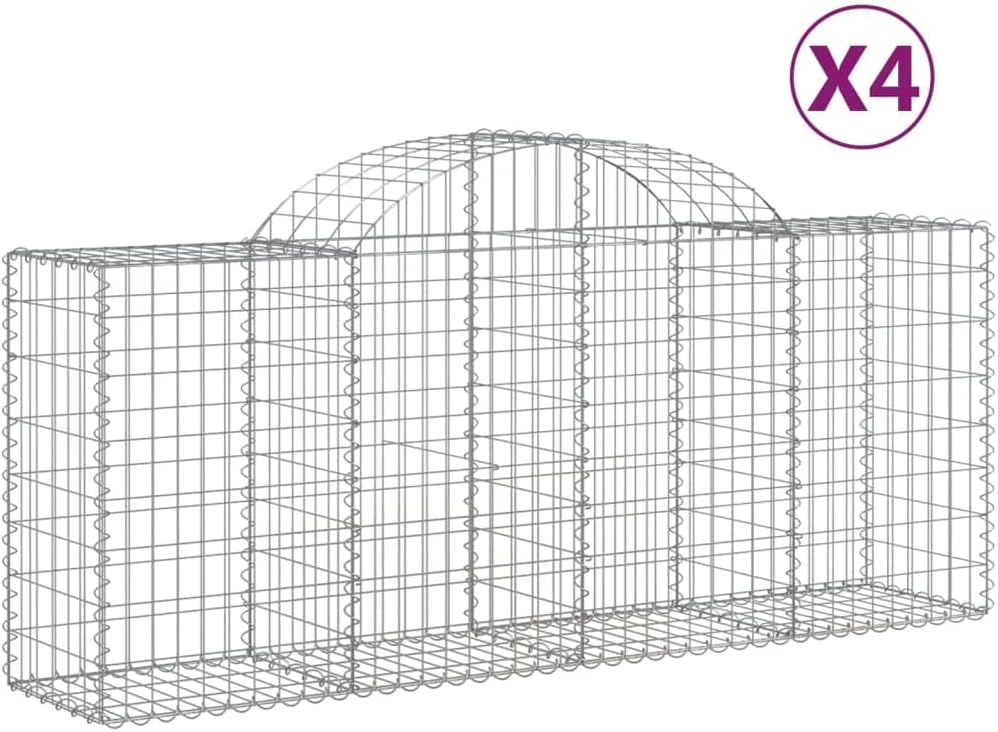 Arched Gabion Baskets 4 pcs Galvanized Iron for Outdoor Gravel and Stone Filling, Decorative Garden Barrier and Retaining Wall Structure 78.7"x19.7"x31.5"/39.4"