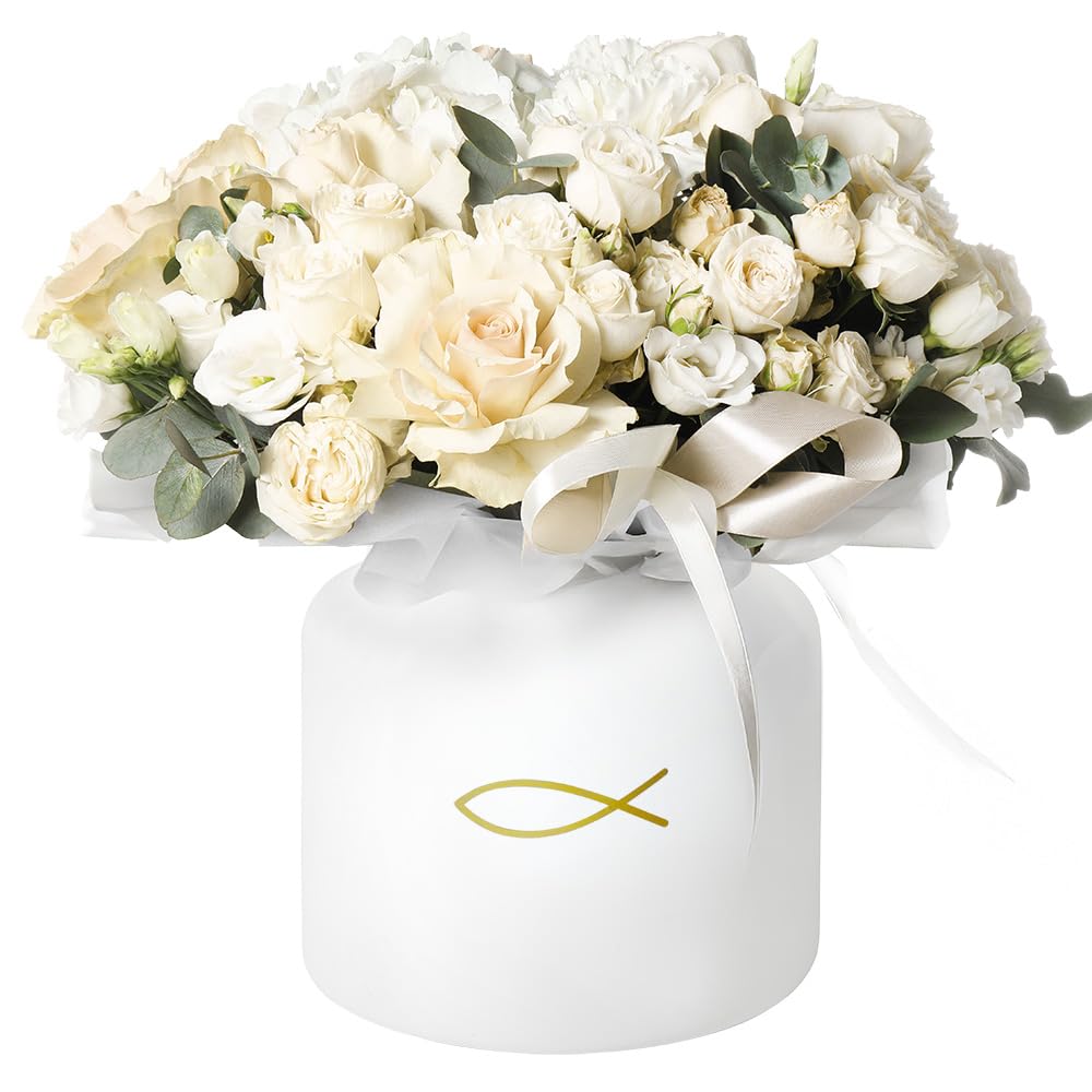 6X große Glasvase mit Fisch, Weiss matt - Kommunion & Taufe Deko | Tischvasen Set für Konfirmation, Firmung und Tischdekoration - festliche Vase für Feier, Kirche und Familienfest