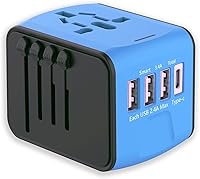 Vista 1 de Adaptador de enchufe de viaje universal internacional, adaptador de enchufe de viaje europeo 5 en 1 con 2.4A 3xUSB-A 3.0A 1xUSB C cargador de pared