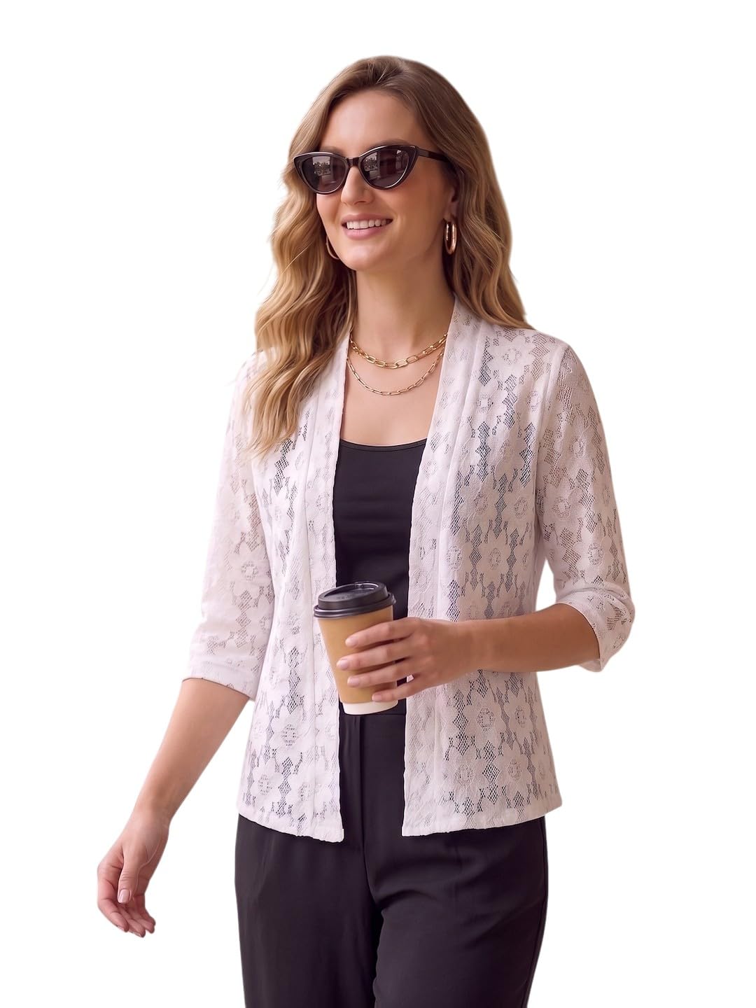 style quotient Women self Design White lace Shrug-picture-28