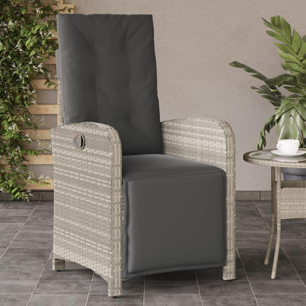 Festnight 2X Sillón Reclinable de Ratán para Exteriores con Cojines, Sillón Reclinable Jardín, Sofá de Ratán Ajustable, Sillón Exterior Terraza Balcón Butaca Patio,Gris Claro(con reposapiés)
