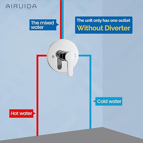 Vista 32 de Airuida Kit de moldura de válvula de mango de ducha redondo de una sola función, válvulas de ducha de montaje en pared, grifo de latón, válvula