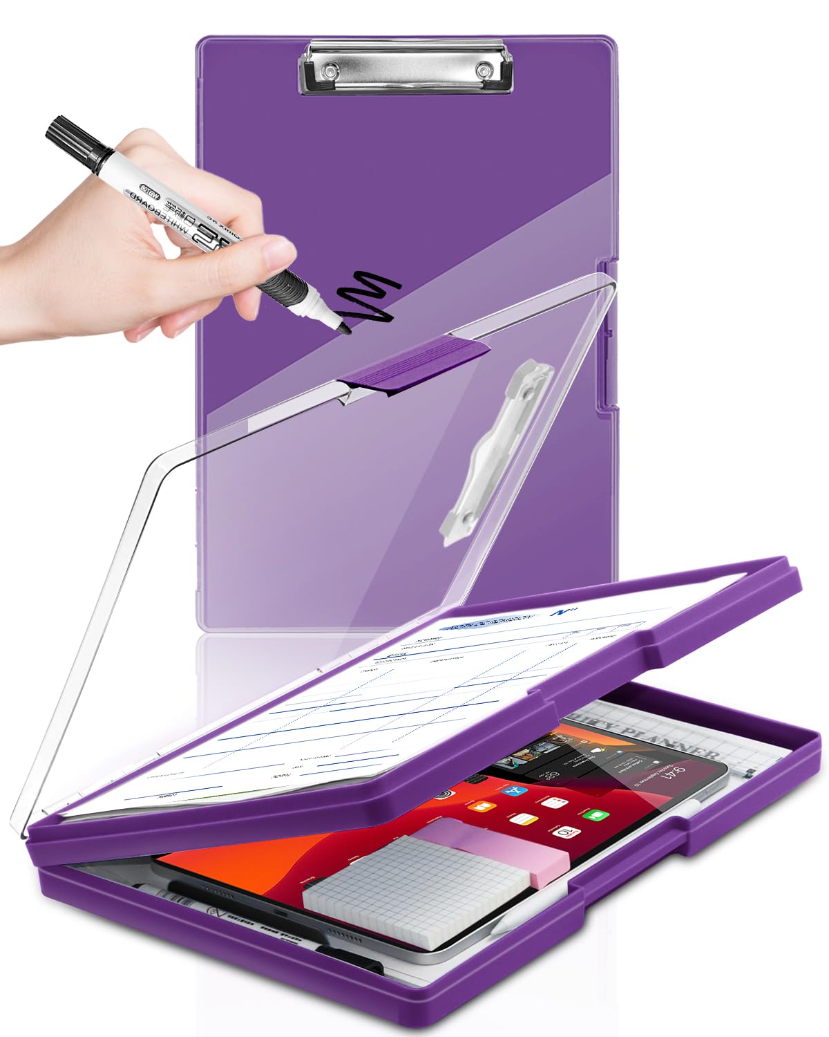 Clipboard with Storage,Heavy Duty Clip Boards 8.5x11 with 2 Storage Case,Visible Top Panel Storage Clipboards,Side Opening Clip Boards,Nursing Clipboard Folder Case for Office Supplies-Dark Purple