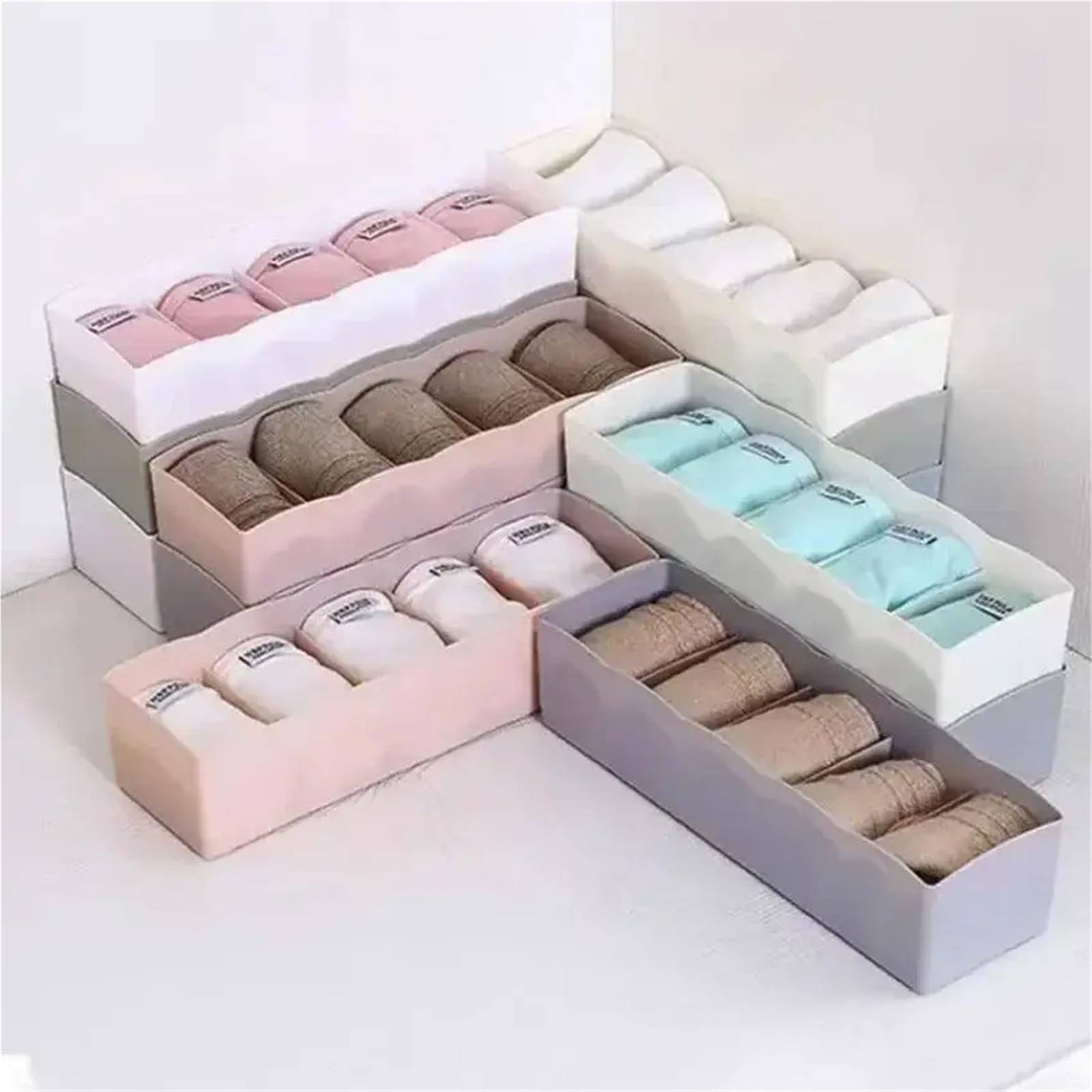 Organizzatore per cassetti di Biancheria Intima, Scatola Porta Calze, Reggiseno, 5 Scomparti, plastica, divisorio per Armadio, Accessorio da scrivania, Cestino per la casa