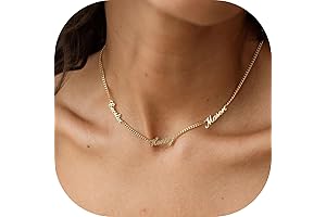 Personalized Name Necklace with Curb Chain, 18K Gold Plated Handmade Custom Family Choker