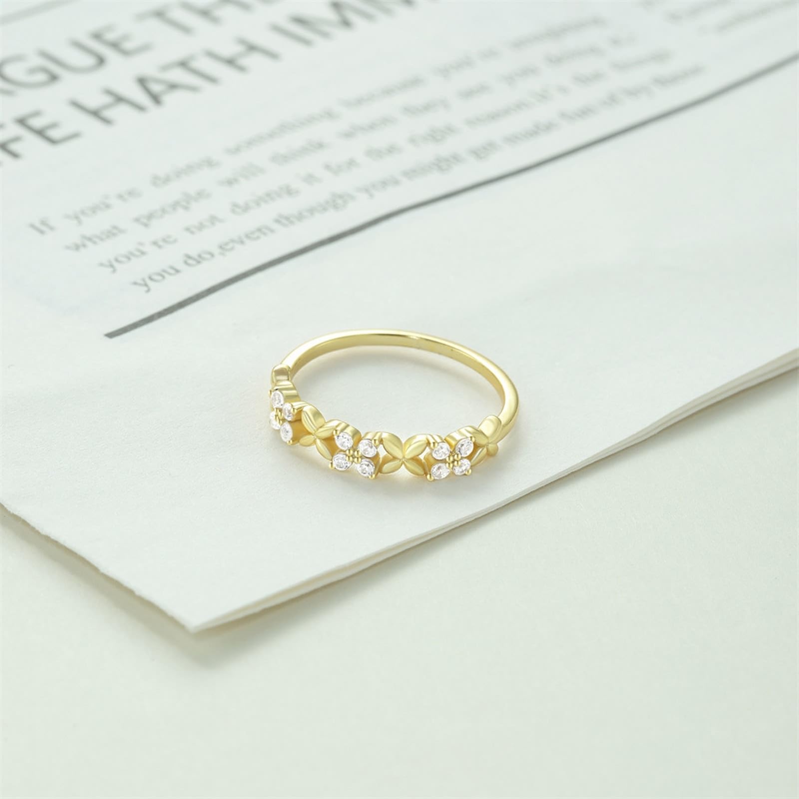 Anillo de oro amarillo de 9 K/14 K para mujer, Moissanite, piedras con incrustaciones de flores