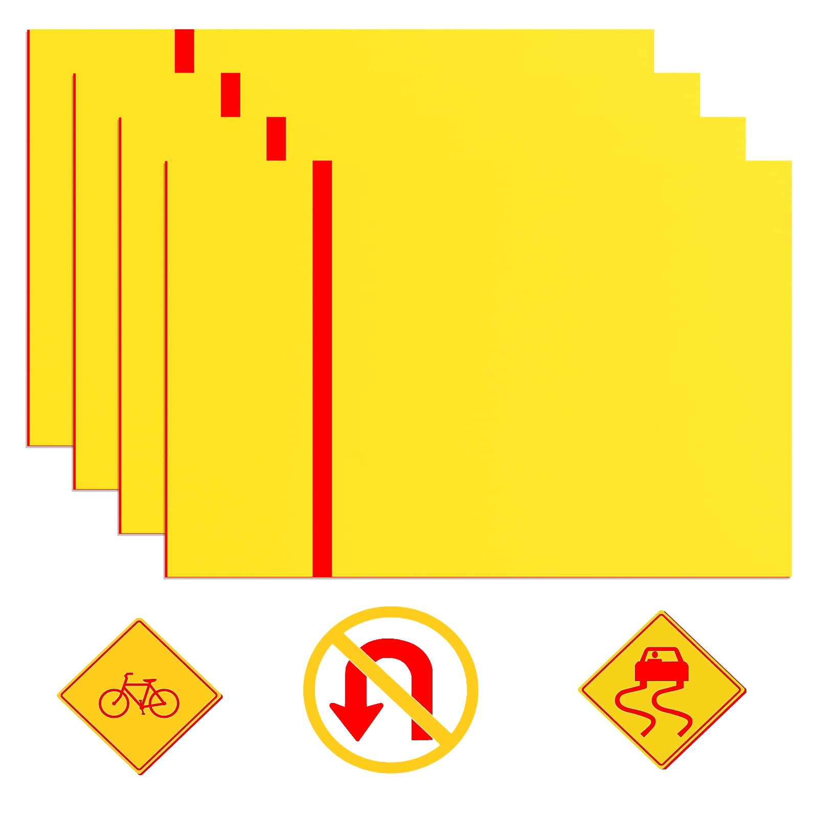 Pack of 4 20 x 30 cm Yellow Acrylic Signs for Laser Engraving, Personalised Plastic Signs Made to Measure for Home, Office, Shop, Yellow Panel with Red Engraved