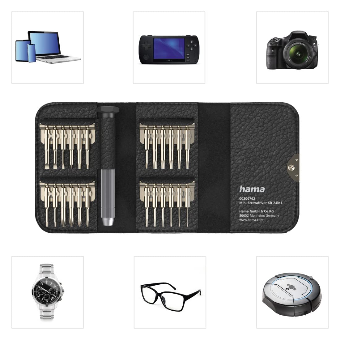 Hama 200762 Mini Screwdriver Kit for Pc, Metal Handle, 24 Heads with Case — view 5