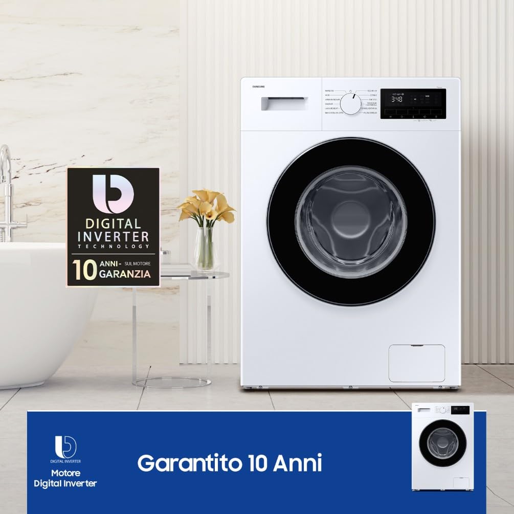 Samsung Lavatrice Serie 3000 WW90FG3M05AWET Libera installazione, 9 Kg, Wifi, Lavaggio Rapido, Vapore Igienizzante, Carica Frontale, 59,5l x 85h x 52p cm