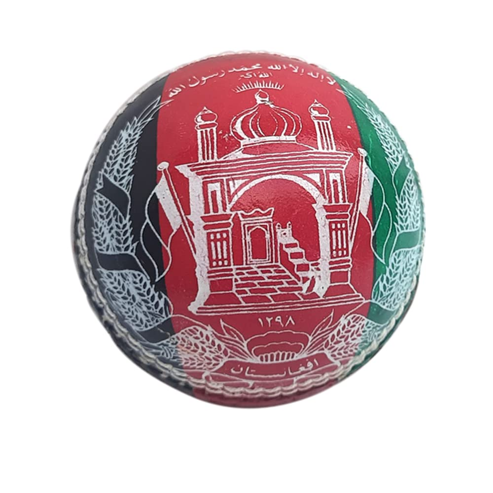 Kosma Lot de 2 balles de cricket en cuir cousues à la main,Taille standard – 156 g,Ballon de cricket en cuir de qualité supérieure,Édition fan – Drapeau de l'Afghanistan,Cadeau et souvenir parfaits