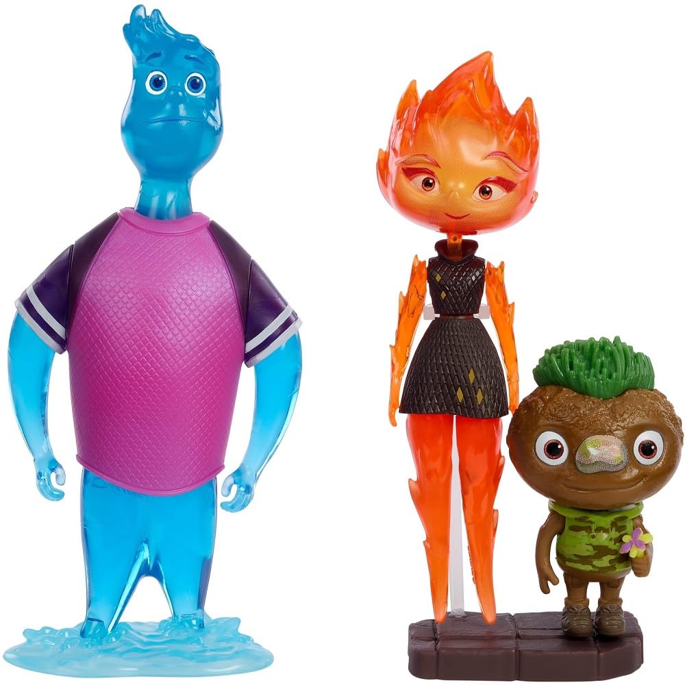 Disney Pixar Elemental Action Figure 3 Pack, Authentic High Quality Posable Movie Toys, Small Scale Story Ready Gift Pack, HMM09