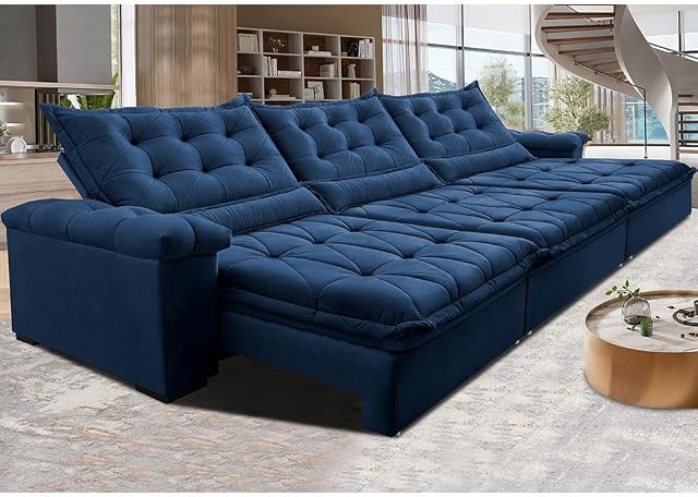 Sofá Retrátil e Reclinável 4,15m Cama Inbox Big Fresh com Softgeld40 Velupluma Azul