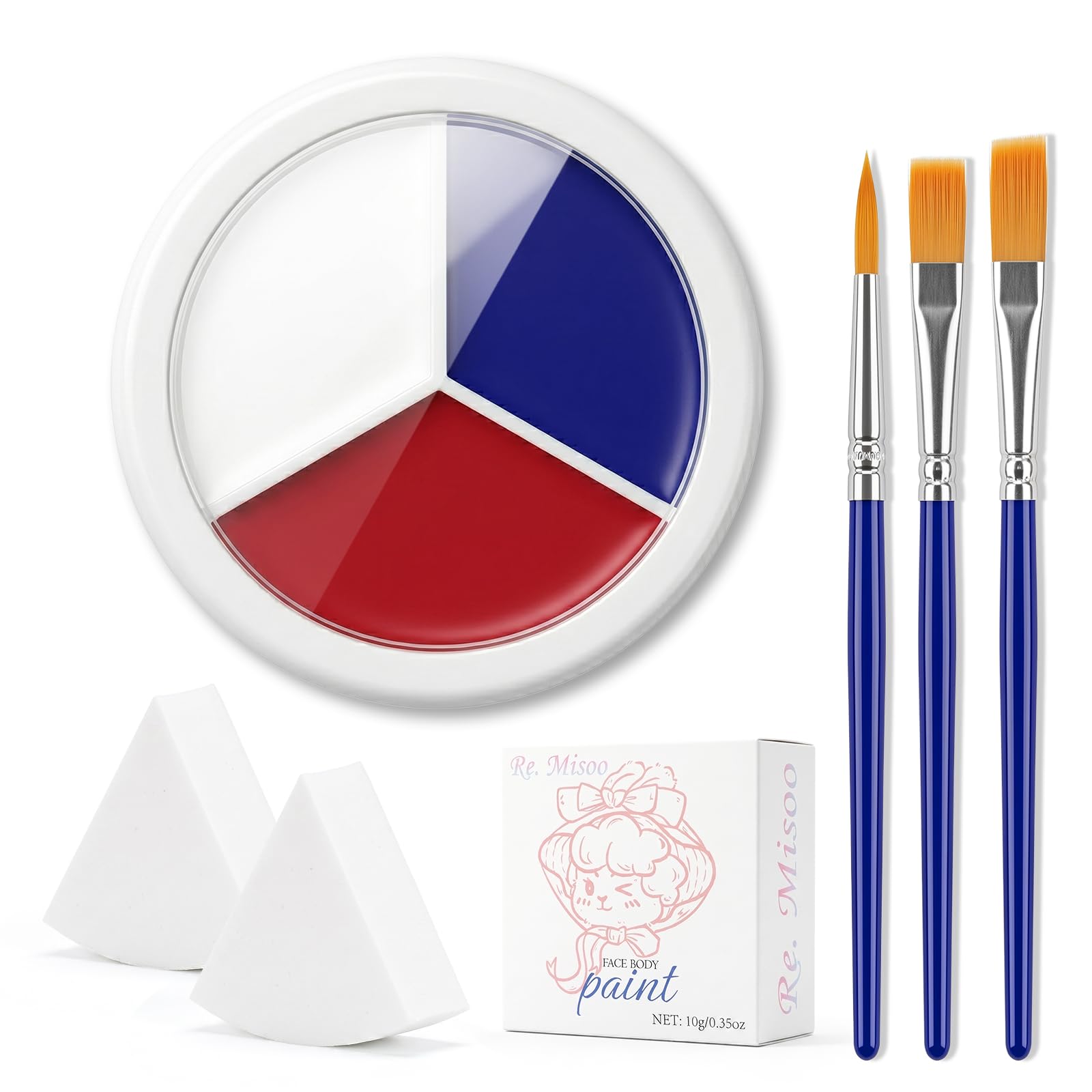 Red White Blue US Face Body Painting Set, Face Paint Kit with Brushes & Sponges for 4th of July Independence Day, Sweatproof & High Pigment Makeup for France Soccer Baseball , 01# 01# France