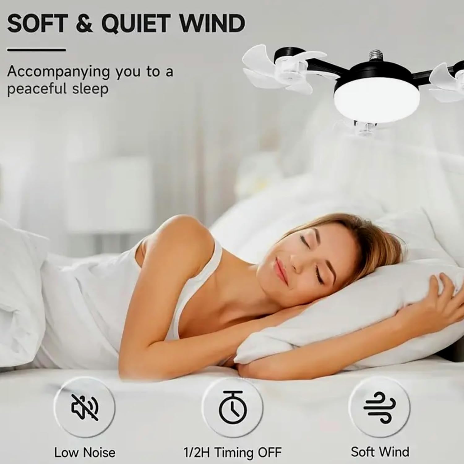 Socket Fan Light, Screw in Ceiling Fan with Remote Control 3 Speed Adjustable E26/E27 Ceiling Fan Bulb & Dimmable LED Light (3000K-6000K) for Bedroom, Kitchen, Garage (3 Head)