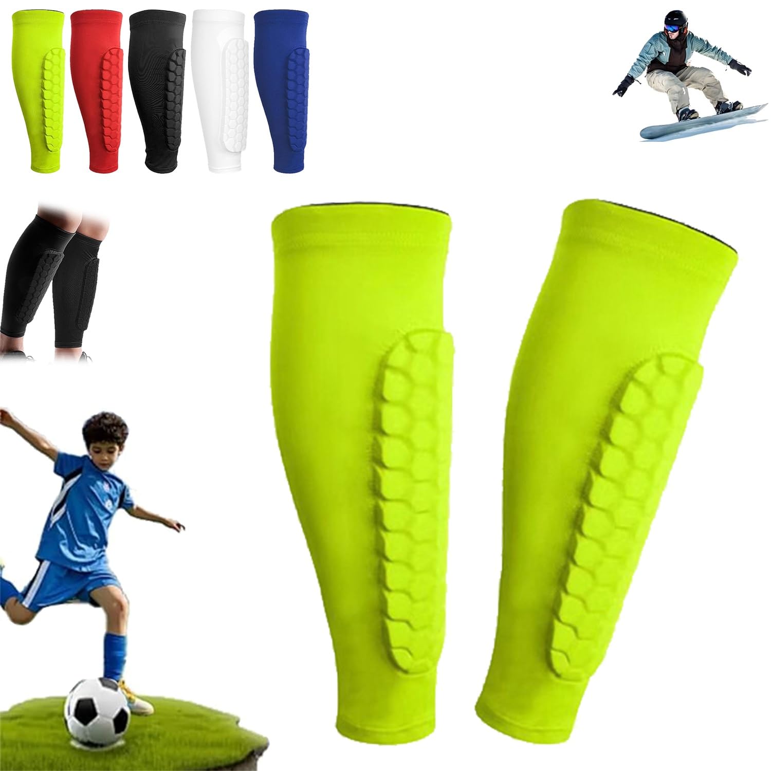 Shin Defenders Shin Guards Kids 2 Pack Shindefender Soccer Hockey Pads Socks Mat Practice Equipment for Kids Youth 4-6/8-10/10-12(Green,L(age 14+))