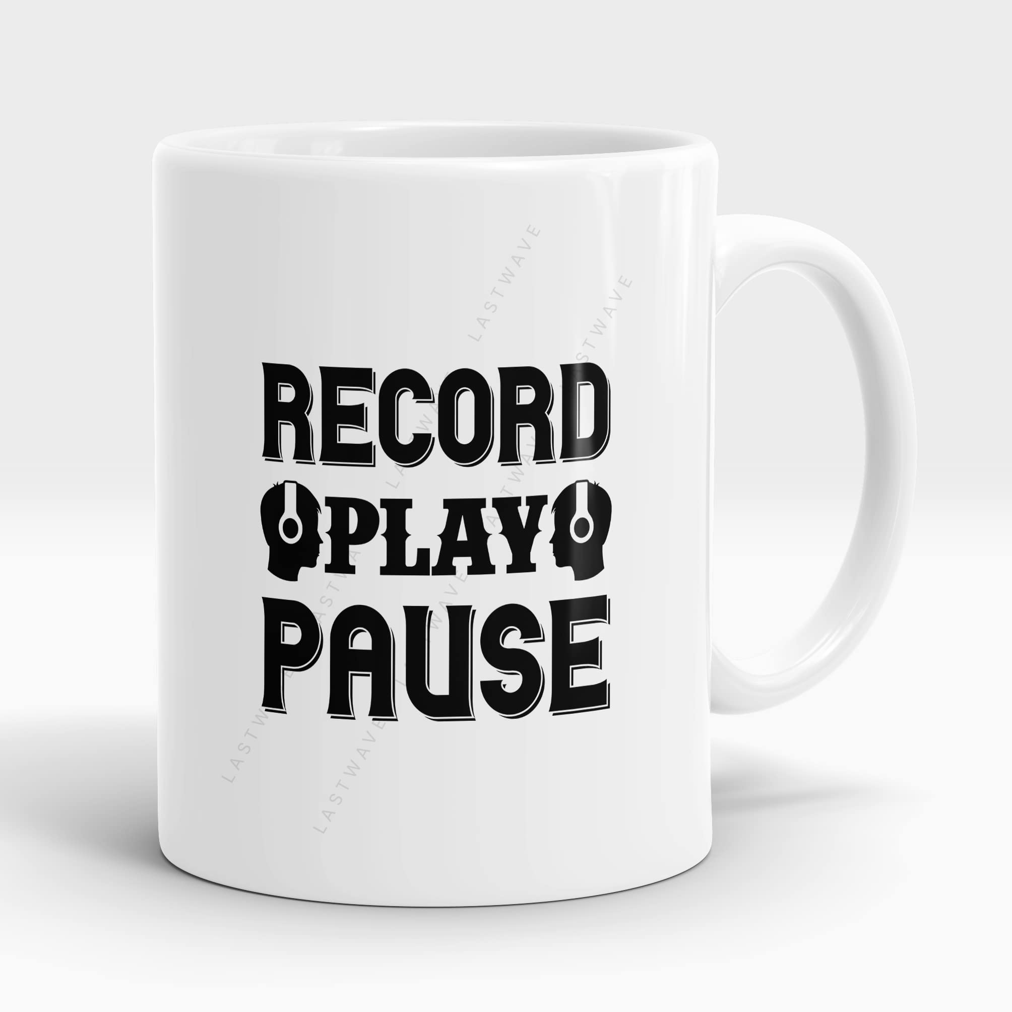 LASTWAVE Music Coffee Mug Collection, Record Play Pause Design 3, Graphic Printed 325ml Ceramic Coffee Mug