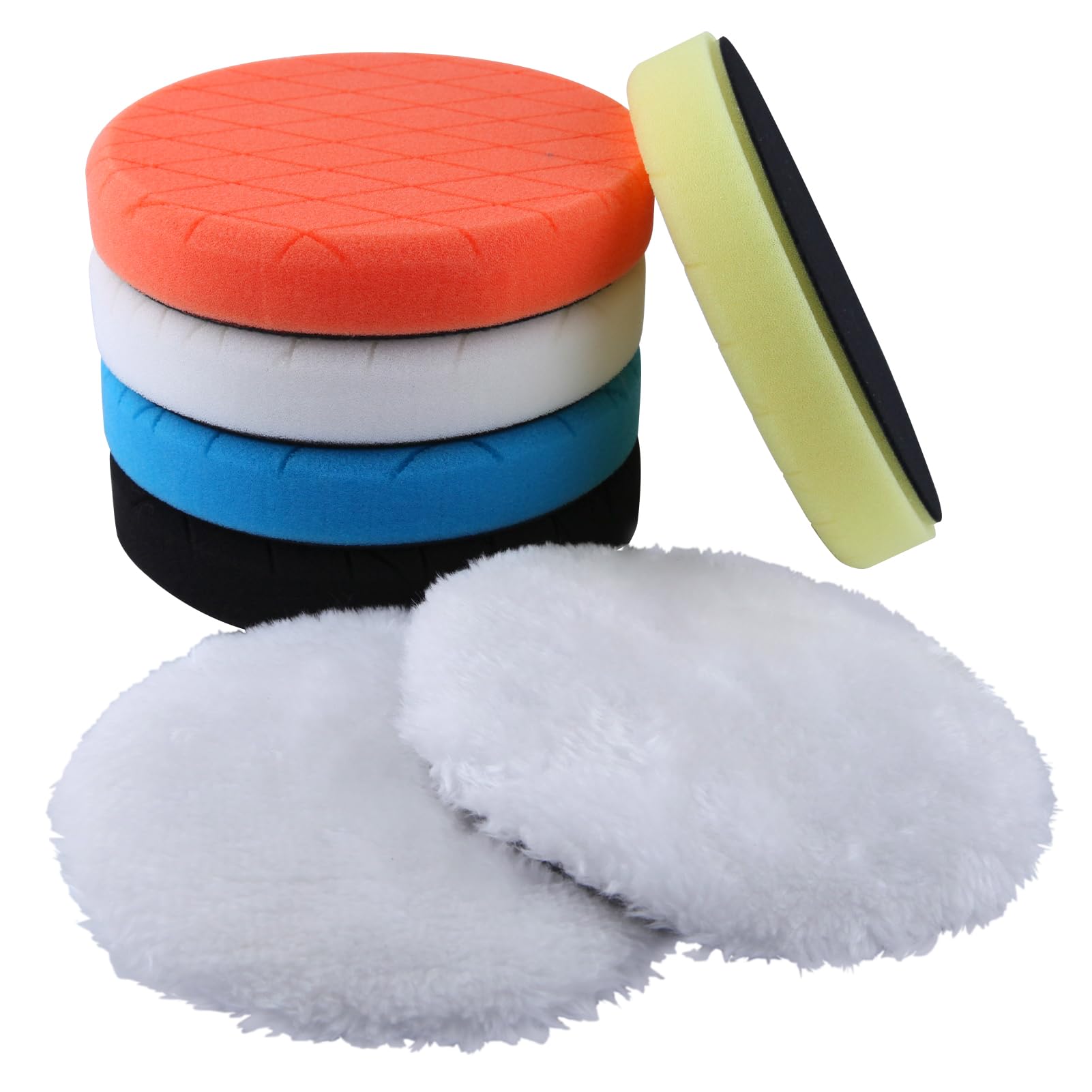 GOLD DEER 7Pcs 6Inch (150mm) Polishing Pads Buffing Polishing Pads Waffle Foam Buffing Pads Cutting Polishing Pad Kit for Backing Plate RO/DA/GA Car