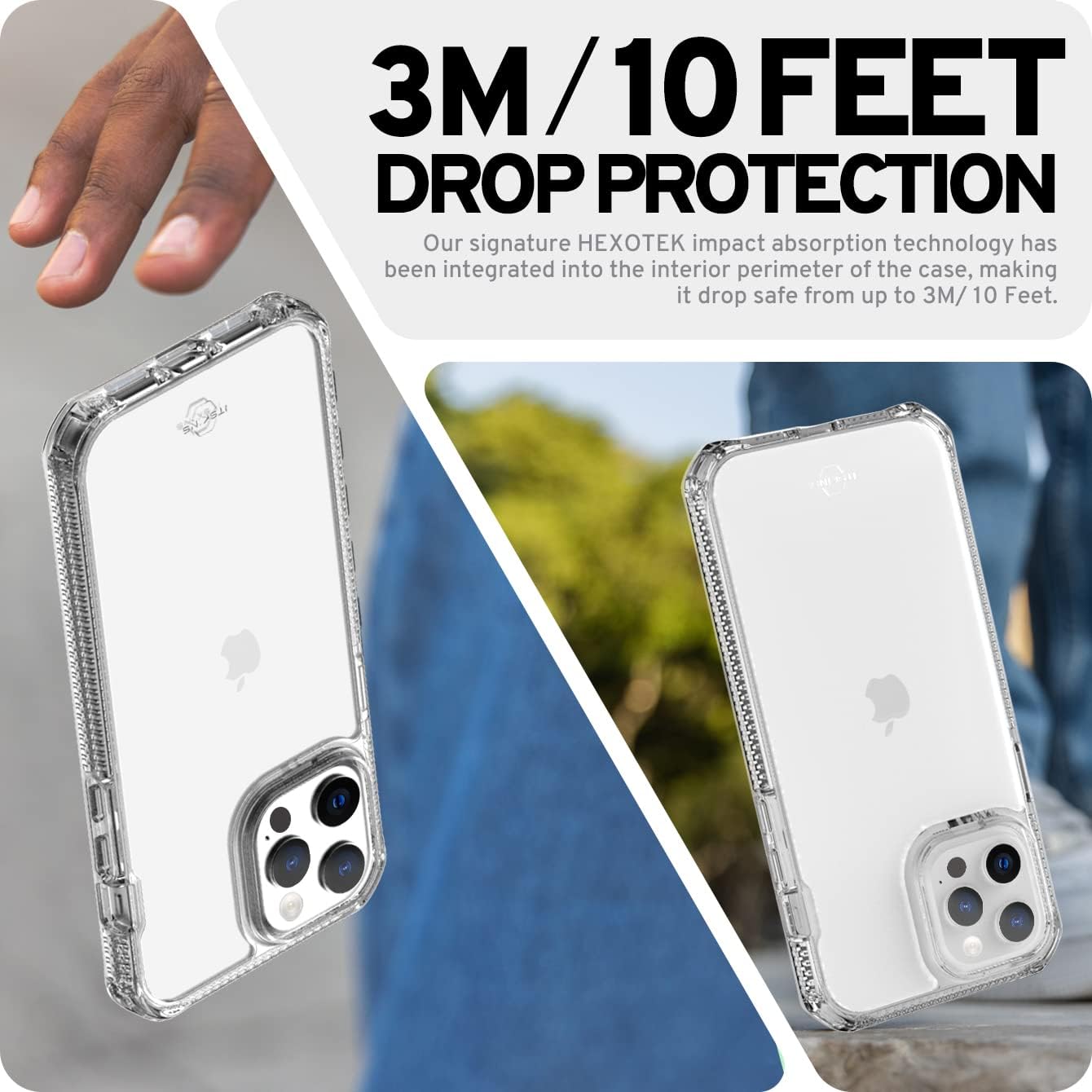 ITSKINS Supreme // Clear Protective Phone Case Compatible with iPhone 13 Pro Max, Slim Hybrid Case, Anti-Yellowing, and Heavy Duty Shockproof Cover, Military Phone Case - Transparent