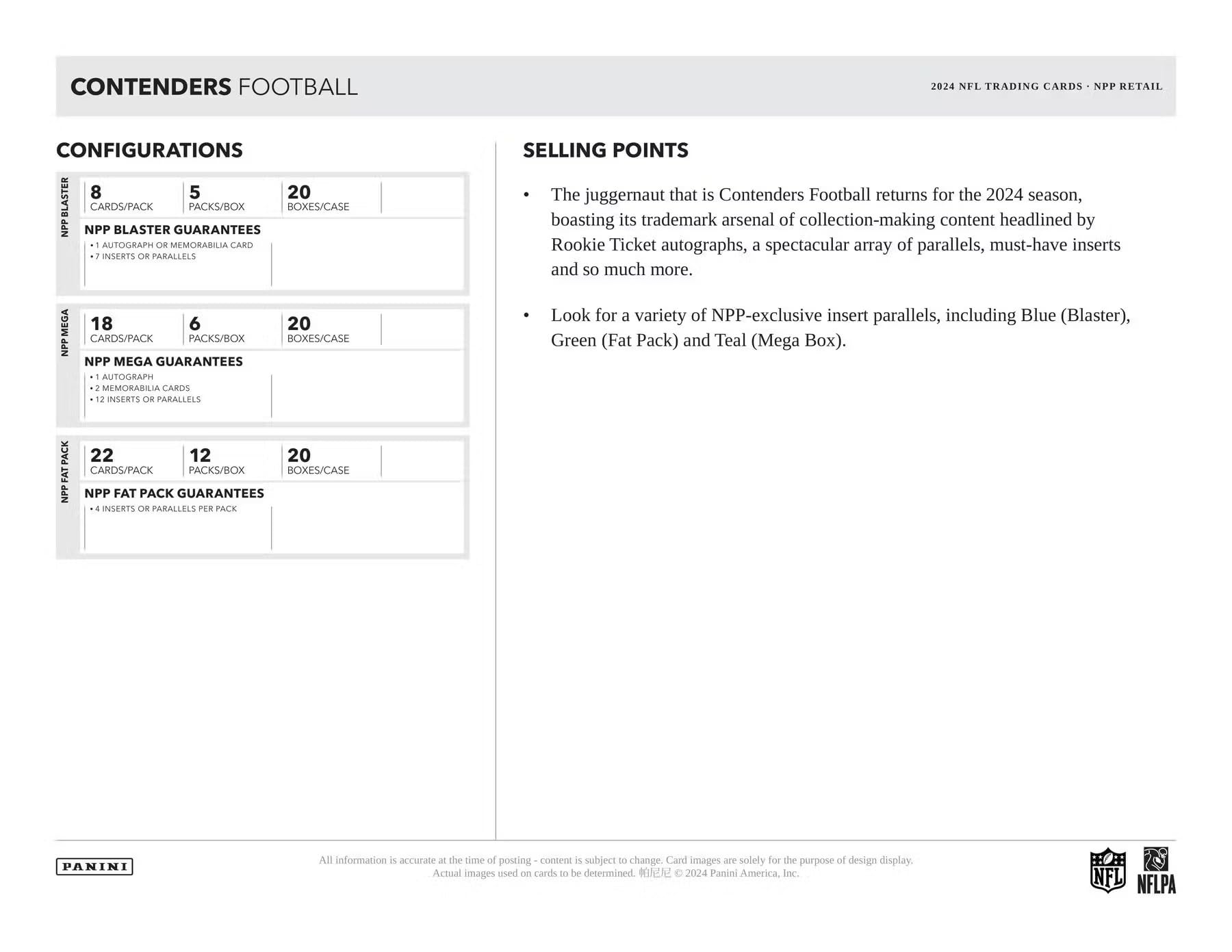 Panini Contenders 2024-25 - Caja de fútbol Americano de la NFL, Tarjetas coleccionables Oficiales, Incluye Paralelos exclusivos de Blaster, boletos e Insertos para novatos, Caja sellada al por Menor