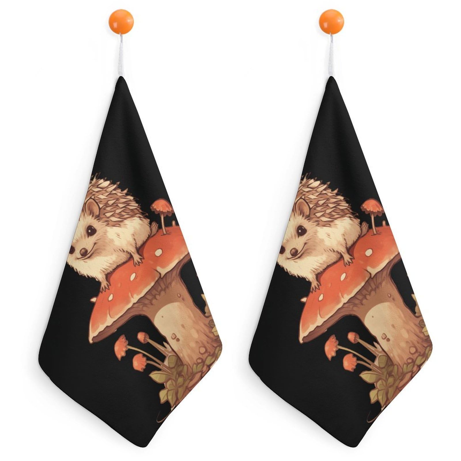 TXFBTRFSA Mushroom Hedgehog Hand Towels with Hanging Loop Kitchen Towel Handkerchiefs Cleaning Cloths