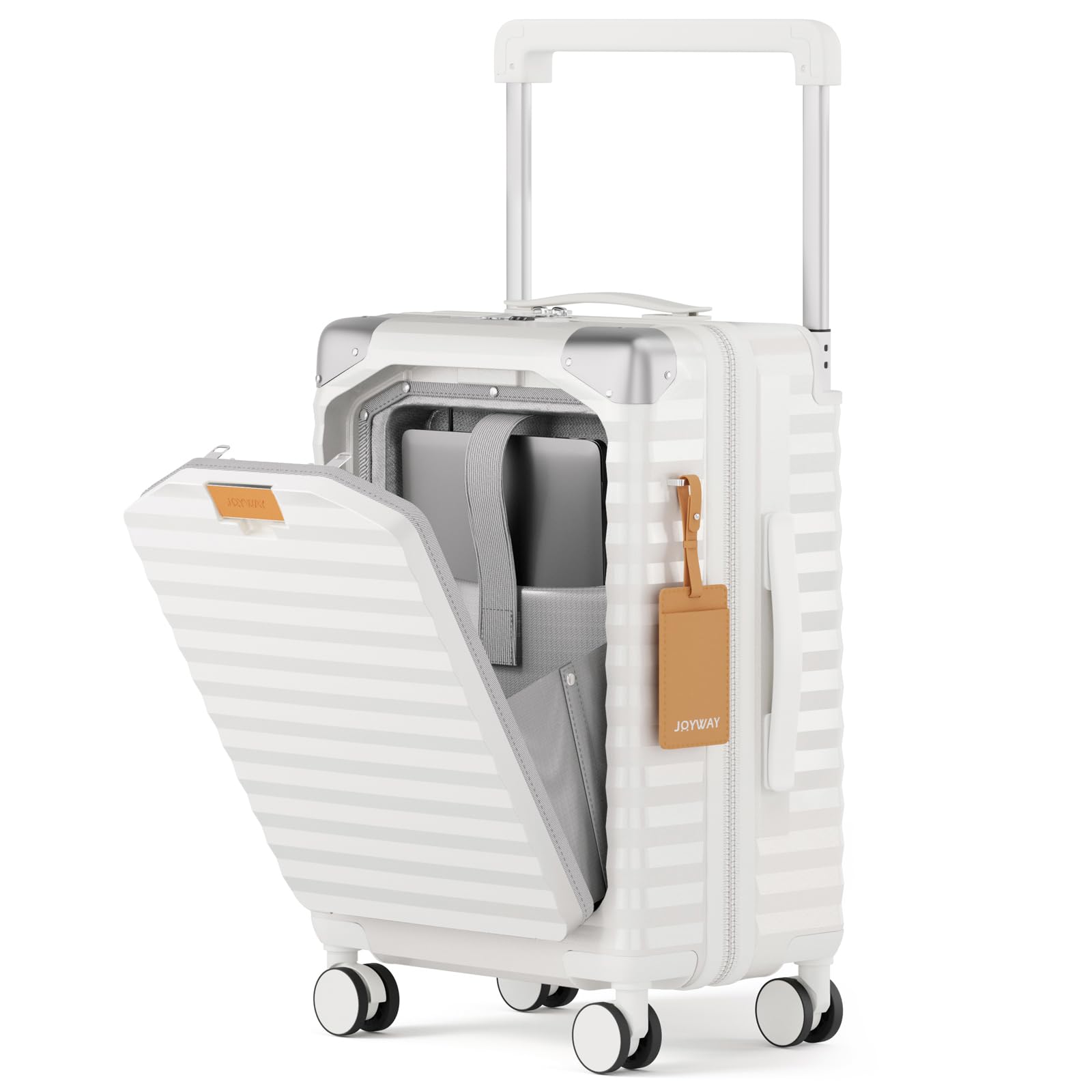 Joyway 20 Inch Carry on Luggage with Front Pocket and Cup Holder, White