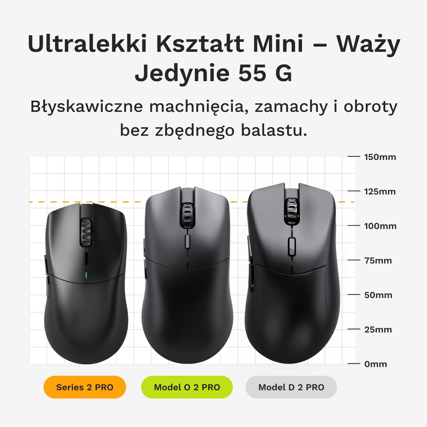 GLORIOUS Gaming Series 2 PRO mysz gamingowa - 55g. częst. odpyt. 8K, czujnik 26K, optyczne przełączniki, mysz e-sportowa dla PC, Ster. palcami/dłonią - Czarna - 2.4 GHz Wireless