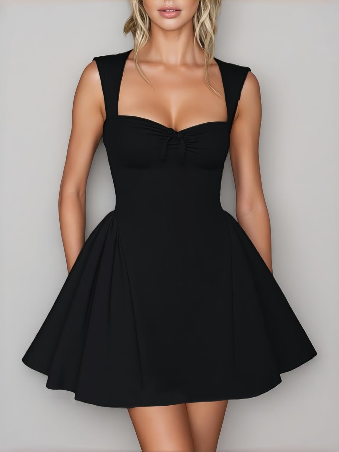 SHESEEWORLD Women Summer Square Neck A-Line Mini Dress Sweetheart Neck Ruffle Sleeveless Short Dresses Formal - Image 4