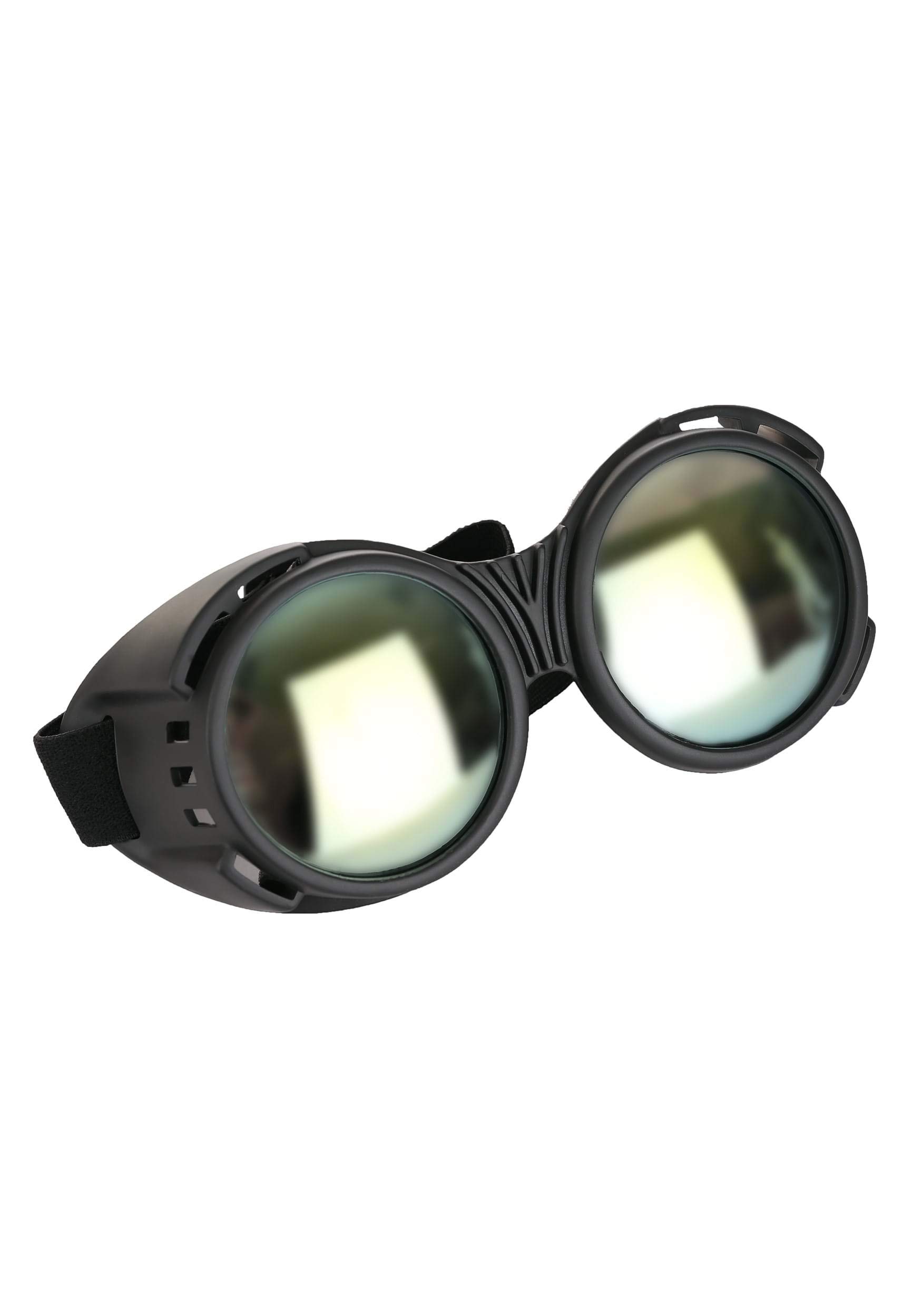 Industrial Black/Mirror Goggles - Black Plastic Frame with Amber Mirrored Lenses, Novelty Costume Accessory