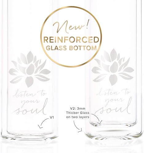 Miniatura 3 de The Lotus vaso de vidrio para té con infusor + colador para hojas sueltas de té y agua de fruta. Botella de viaje de 15 onzas con tapa de bambú.