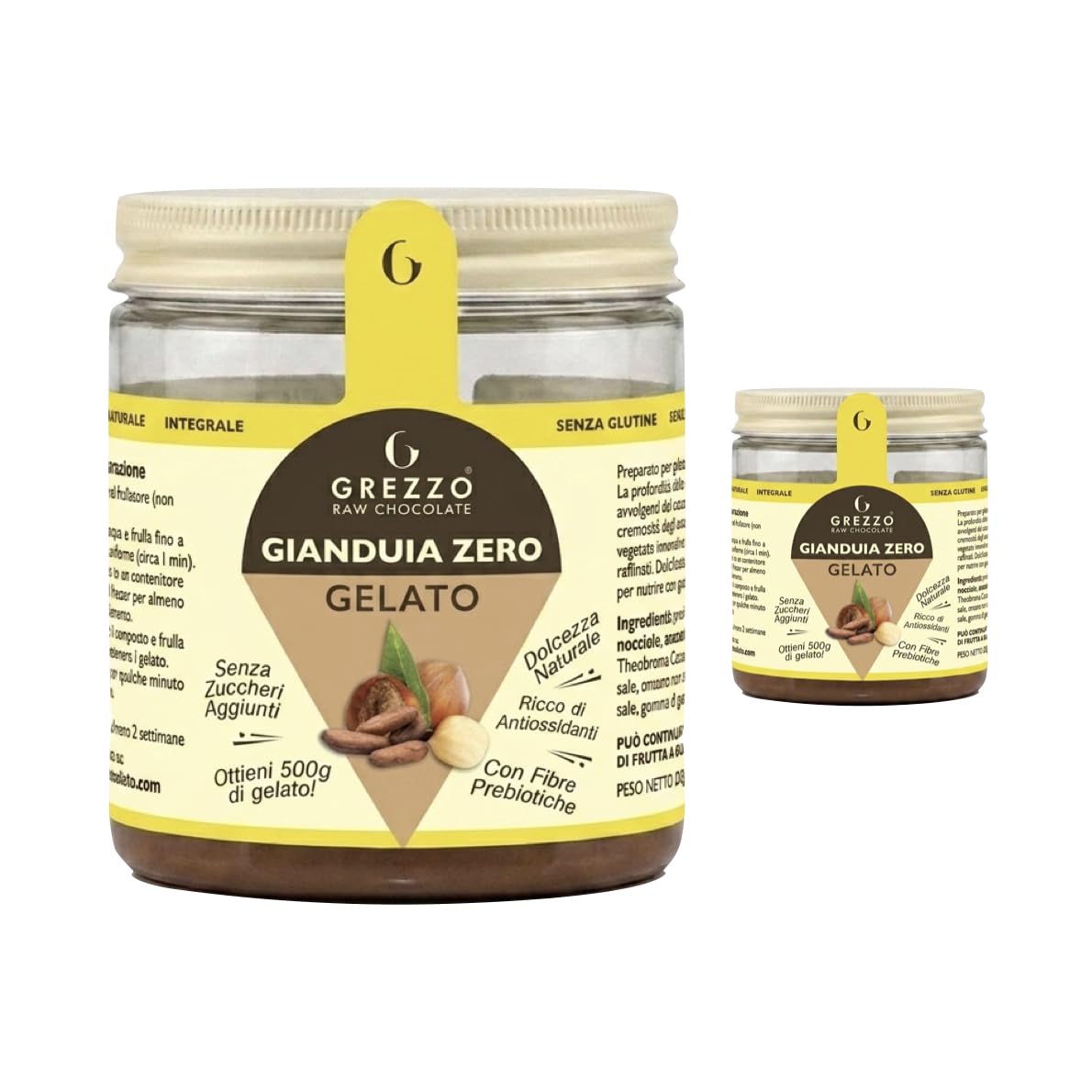 Preparato per Gelato alla Gianduia Senza Zucchero – Nocciole e Cacao Crudo – Senza Gelatiera, Facile e Veloce – Senza Lattosio e Glutine – Confezione da 2 per 1000g di gelato