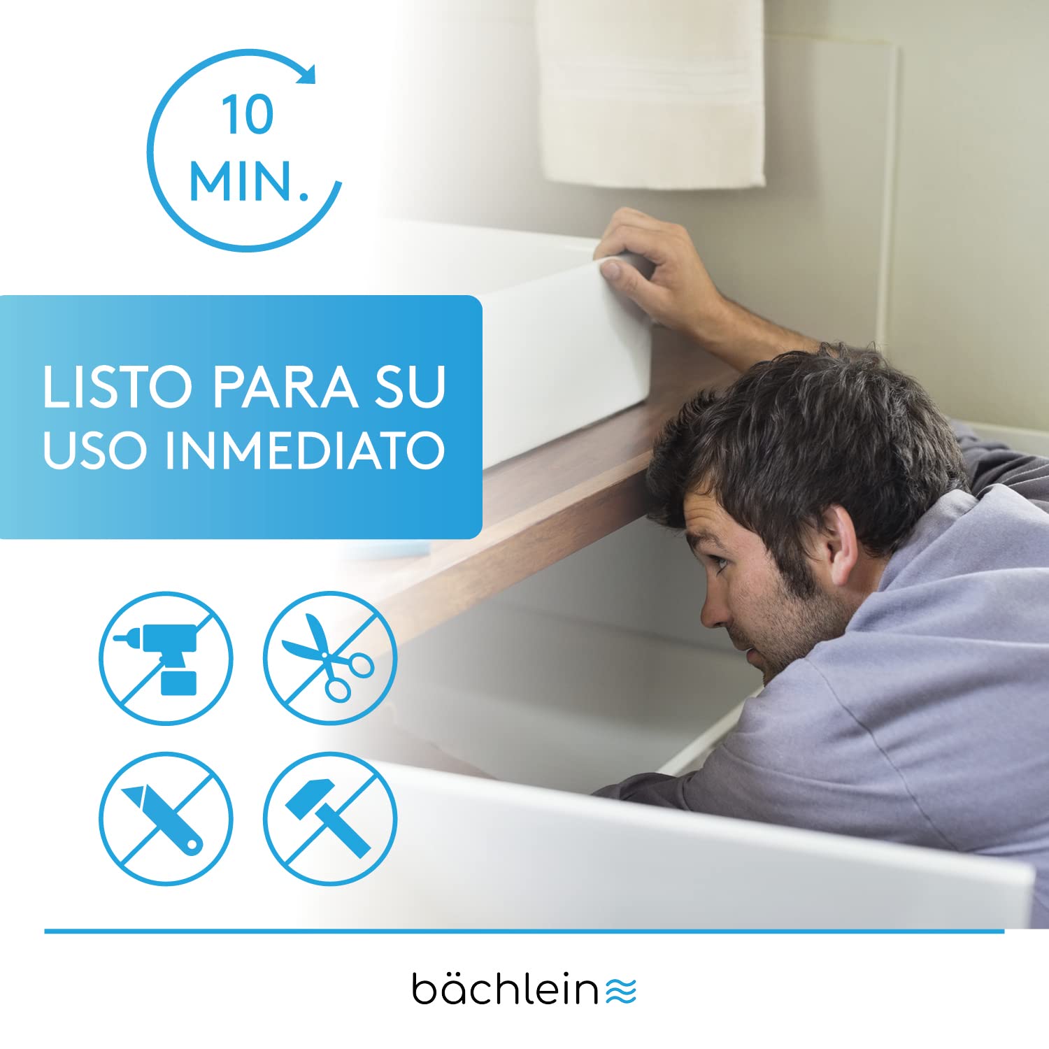 Bächlein G 1 1/4 Pulgadas Sifón de Ahorro de Espacio para el Baño - Sifón de Lavabo Plano de 32 mm - Sifón de Olores Baño - Made in Germany