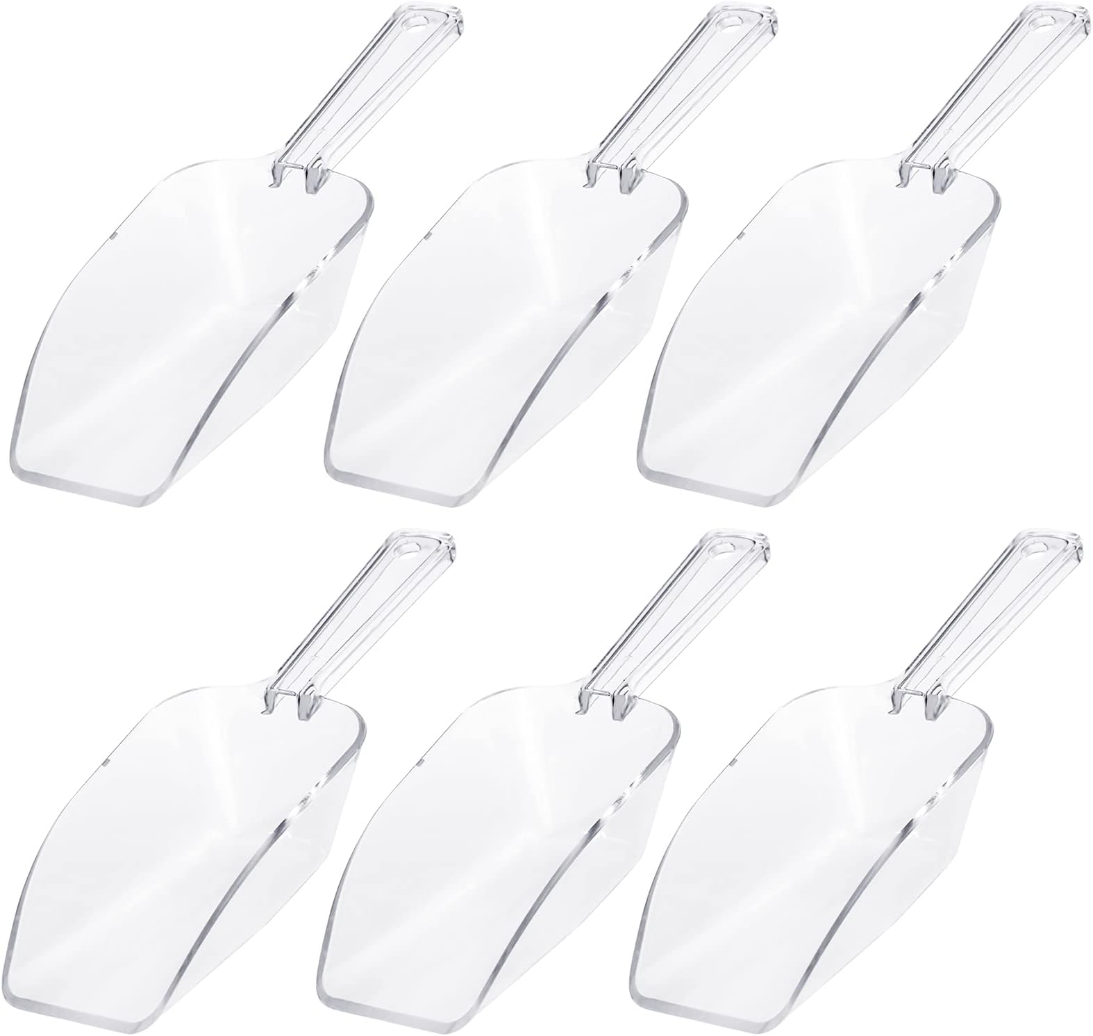 Ice Scoop Candy Buffet Containers Scoopers, Hmxpls Clear Plastic Scoop for Popcorn Cookie Candy Buckets, Podpocket Acrylic Large Scoops for Parties Wedding Bar Jars Freezer Dry Goods （6 Pack 7.5 In ）