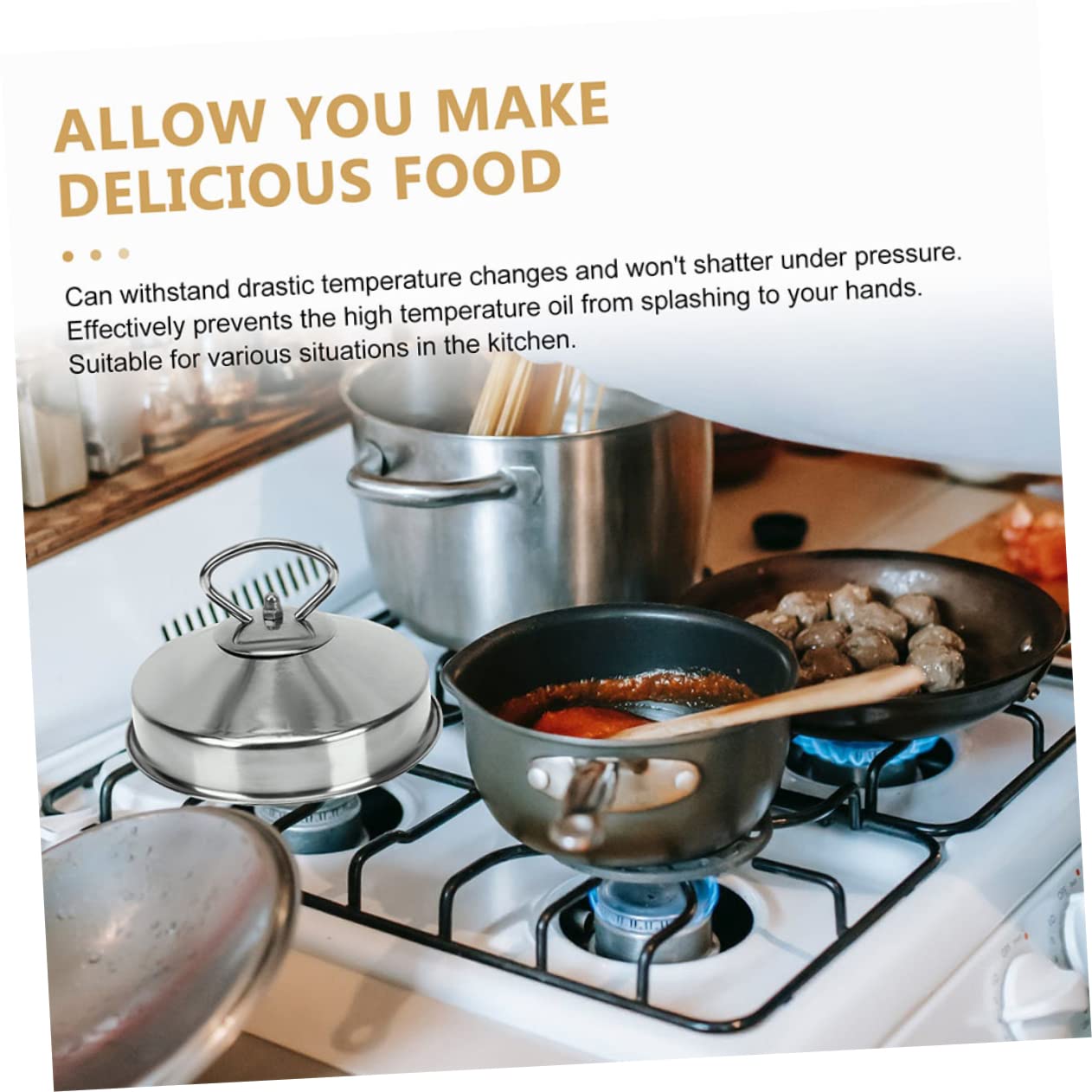 POPETPOP Stainless Steel Splatter Cover Lightweight Steaming Dome Lid for Versatile Kitchen Use Heat Insulated Design for Food Protection and Flavor Retention