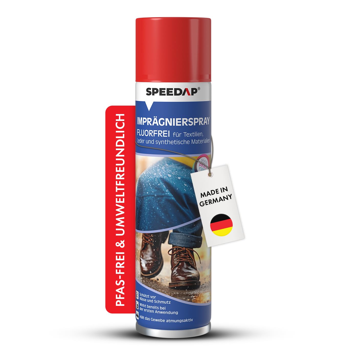 SPEEDAP Imprägnierspray 400 ml | Unsichtbarer Schutz für Textilien, Leder & Outdoor-Ausrüstung | Wasser- & Schmutzabweisend mit Langzeitwirkung | Atmungsaktiv & rückstandsfrei | Made in Germany