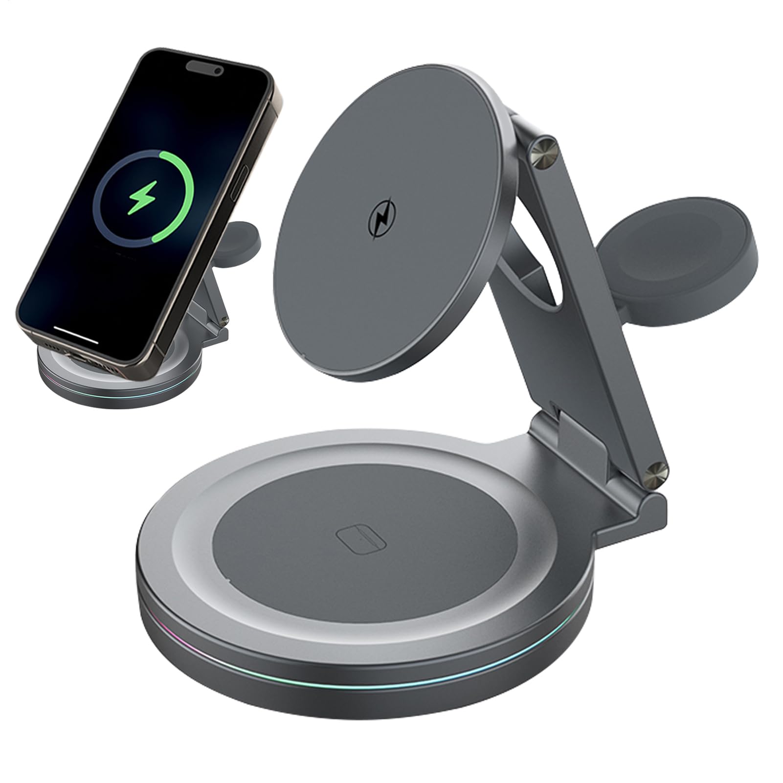 Estación De Recarga Inalámbrica Carga Rápida Magnética | Soporte Carga Inalámbrica 360° Soporte Plegable Portátil para Móvil, Consola, Hogar, Viaje, Bolso, Escritorio, Mesita De