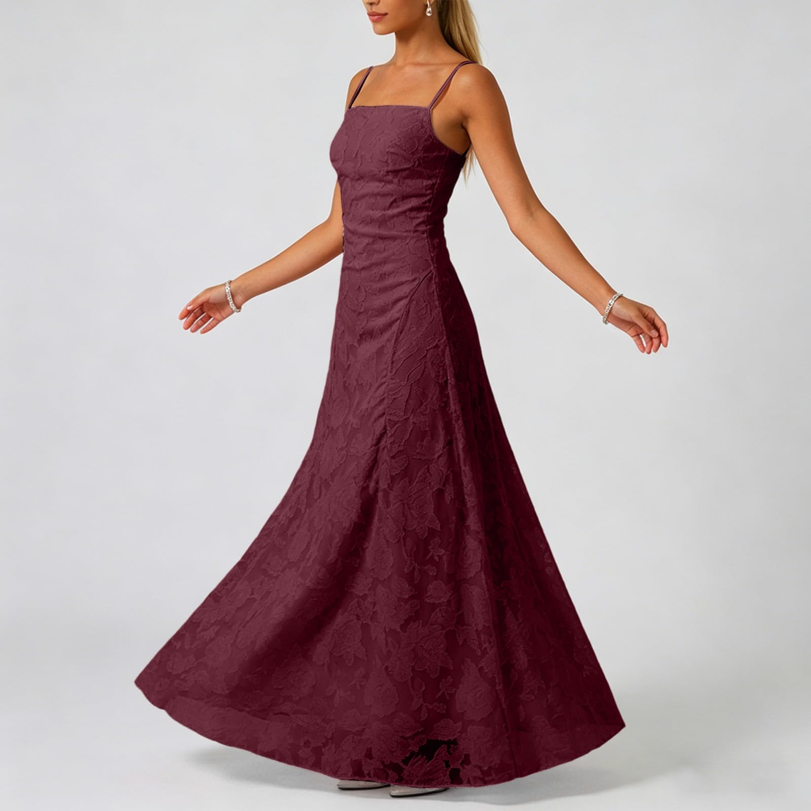 Robe de Bal à Lacets à Bretelles Spaghetti, Robe de Soirée Formelle sans Manches à Lacets dans Le Dos, Robes Élégante WN Mousseline pour Femmes Mariage Invité Anniversaire Cérémonie