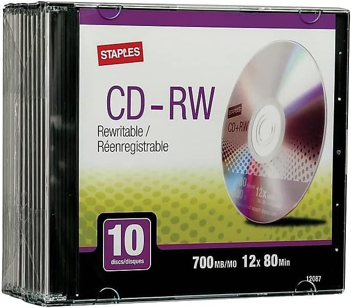 Staples CD-RW Rewritable with Slim CD Slim Case 10 Pieces