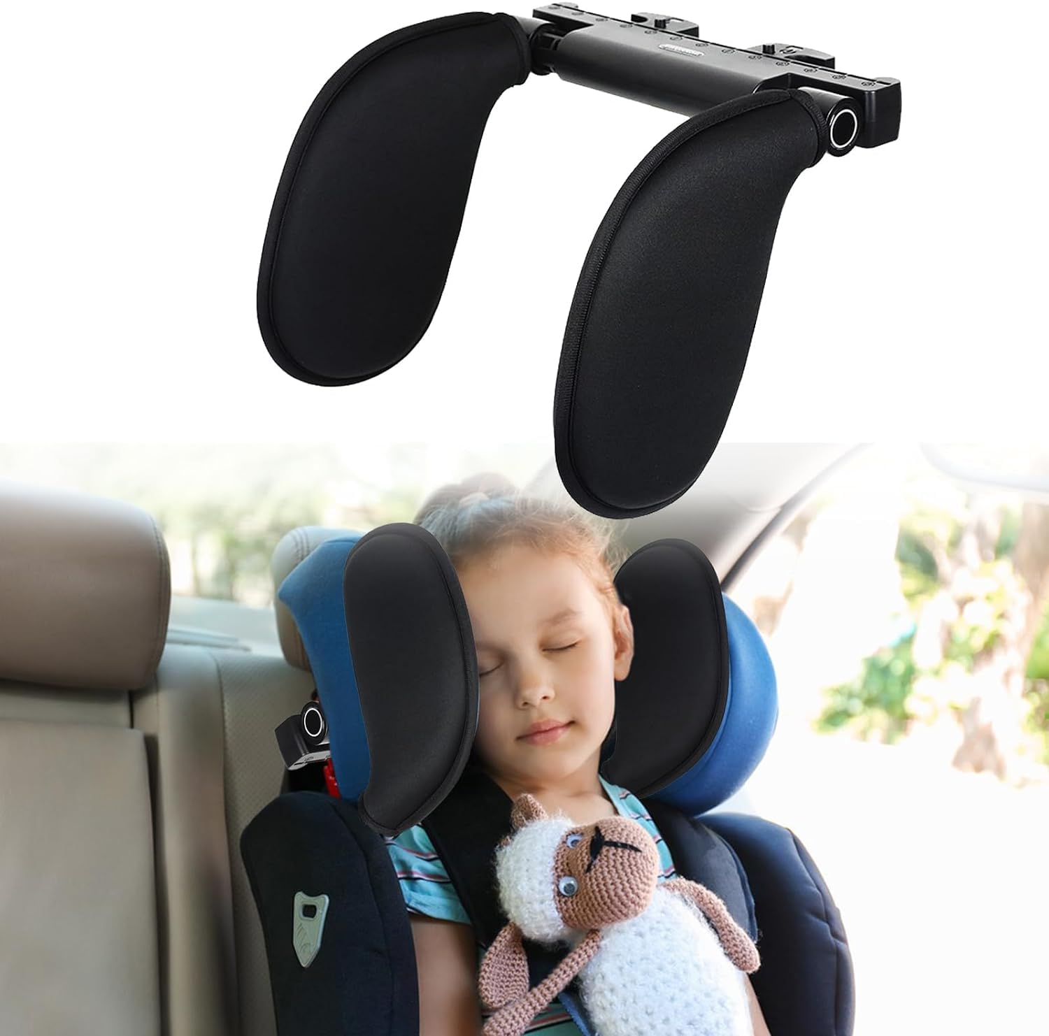 TANOFAR Supporto Testa Per Seggiolino Auto Neonato 2 In 1 – Cuscino Morbido A Forma Di Elefante – Regolabile Con Velcro – Per Passeggini E Altalene
